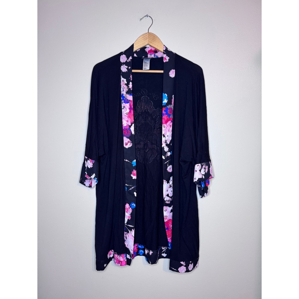 Harley-Davidson Floral Trim Open Front Kimono Cardigan One Size